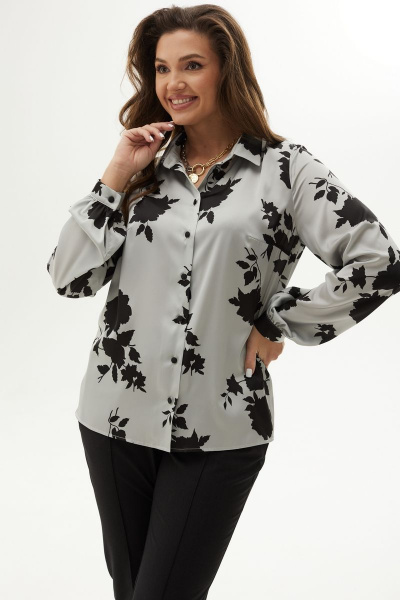 Блуза на стойке из текстиля с застежкой на пуговицы MALI 624-075 розы - фото 7