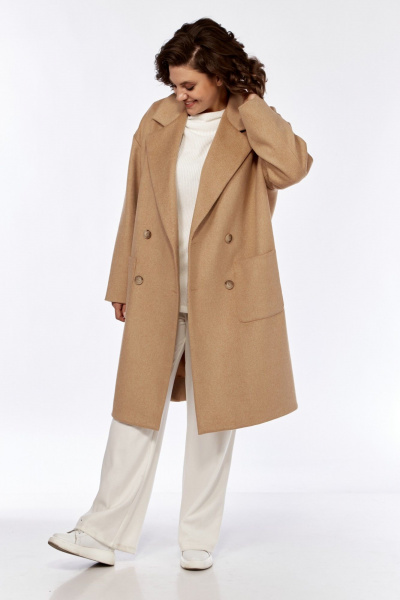 Пальто свободного кроя из пальтовой ткани с накладными карманами Диомант 1999 светлый_коричневый - фото 7