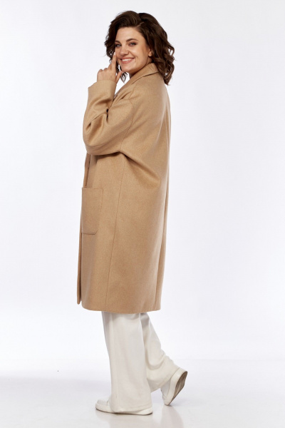 Пальто свободного кроя из пальтовой ткани с накладными карманами Диомант 1999 светлый_коричневый - фото 5