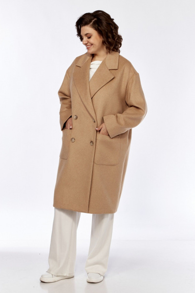 Пальто свободного кроя из пальтовой ткани с накладными карманами Диомант 1999 светлый_коричневый - фото 3