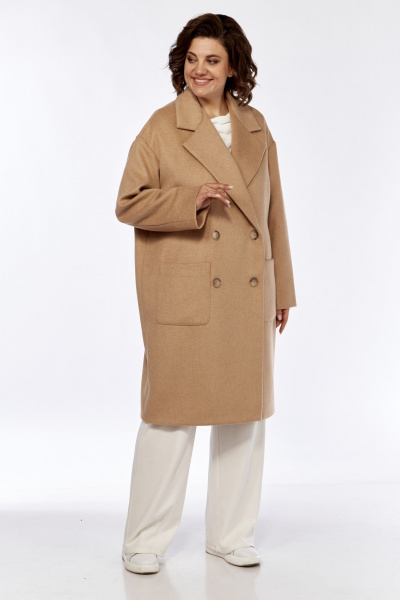 Пальто свободного кроя из пальтовой ткани с накладными карманами Диомант 1999 светлый_коричневый - фото 2