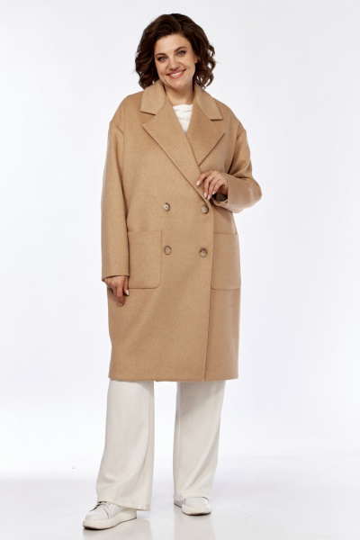 Пальто свободного кроя из пальтовой ткани с накладными карманами Диомант 1999 светлый_коричневый - фото 1