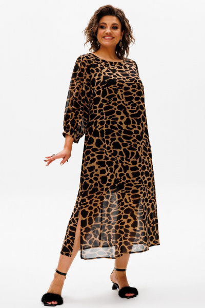 Длинное шифоновое платье с принтом и разрезами Anelli 1463 джия - фото 1