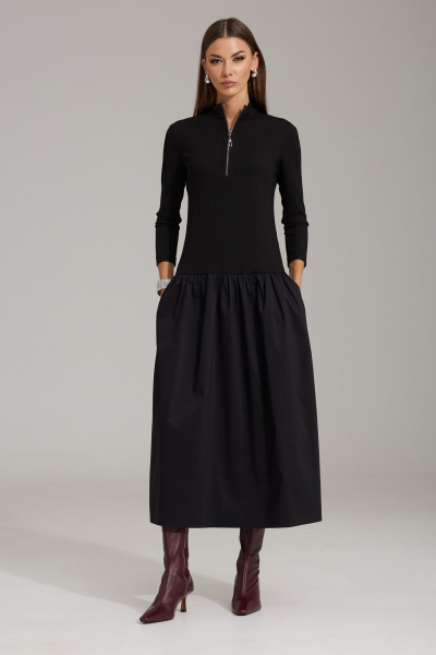 Стройное полуприлегающее платье с карманами и воротником-стойкой N.O.W. 1479 - фото 4