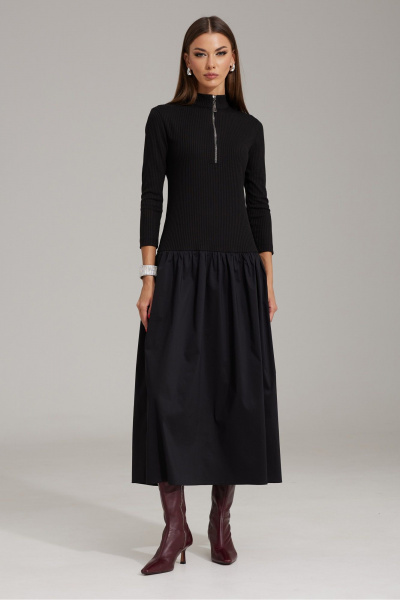 Стройное полуприлегающее платье с карманами и воротником-стойкой N.O.W. 1479 - фото 1