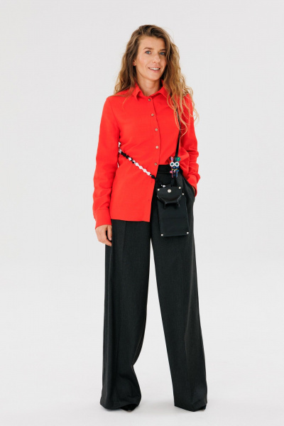 Красная рубашка прямого кроя из текстиля для делового стиля FAMA 24042-2 красный - фото 6