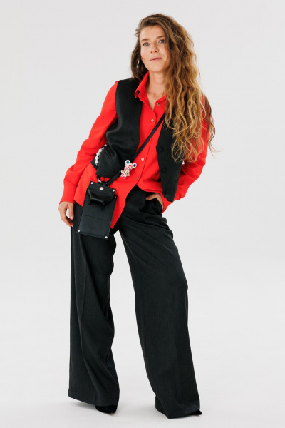 Красная рубашка прямого кроя из текстиля для делового стиля FAMA 24042-2 красный - фото 5