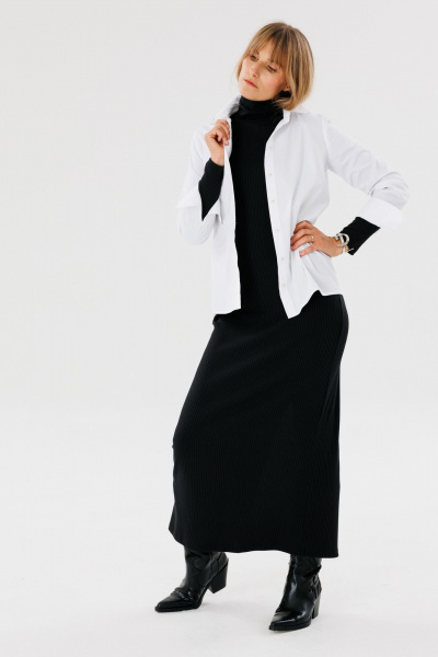 Приталенное длинное платье из трикотажа с длинными рукавами FAMA 24047 чёрный - фото 6