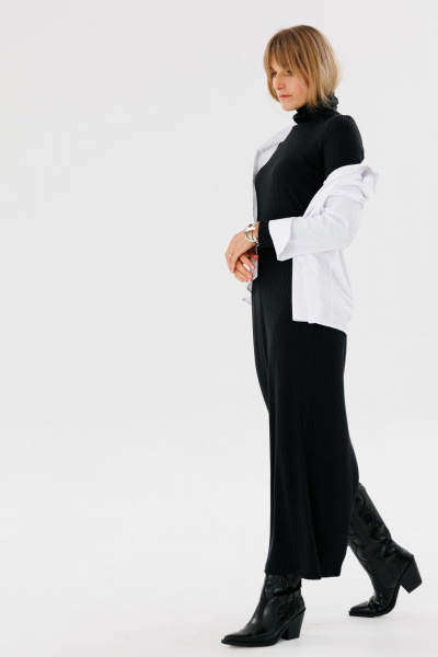 Приталенное длинное платье из трикотажа с длинными рукавами FAMA 24047 чёрный - фото 4