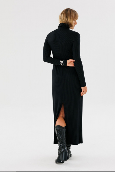 Приталенное длинное платье из трикотажа с длинными рукавами FAMA 24047 чёрный - фото 3