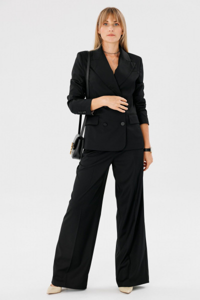 Деловой костюм 2-ка из поливискозы: жакет и брюки для работы FAMA 24052 чёрный - фото 9