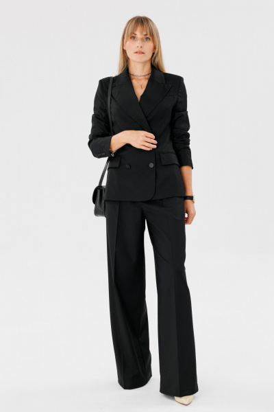 Деловой костюм 2-ка из поливискозы: жакет и брюки для работы FAMA 24052 чёрный - фото 1