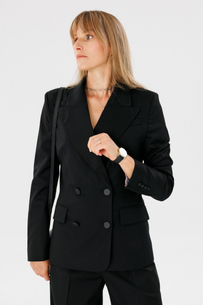 Деловой костюм 2-ка из поливискозы: жакет и брюки для работы FAMA 24052 чёрный - фото 2