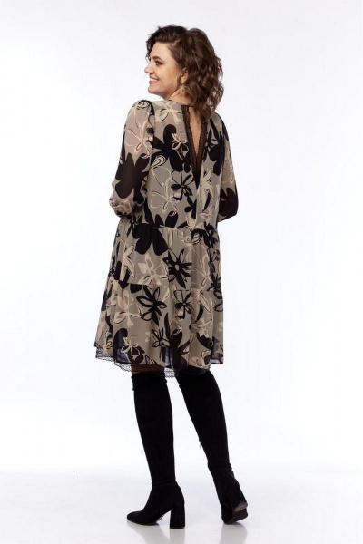 Платье свободного силуэта с кружевом и сеткой Милора-стиль 1035 цветы - фото 3