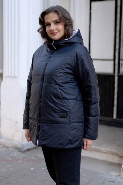 Демисезонная утепленная куртка с капюшоном Andina city 7009-24 черный/белый - фото 3