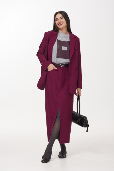 Трехпредметный костюм с юбкой, жакетом и футболкой из вискозы и хлопка Твой имидж 1975 винный - фото 1