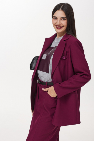 Трехпредметный костюм с юбкой, жакетом и футболкой из вискозы и хлопка Твой имидж 1975 винный - фото 7