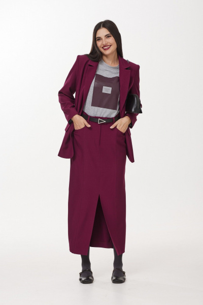 Трехпредметный костюм с юбкой, жакетом и футболкой из вискозы и хлопка Твой имидж 1975 винный - фото 4