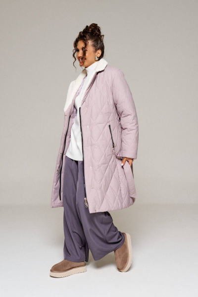 Зимнее стеганое пальто с капюшоном и прорезными карманами Beautiful&Free 6241 бежевый - фото 5