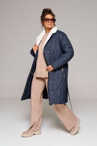 Пальто зимнее прямого силуэта из плащёвой ткани Beautiful&Free 6241 глубокий_синий - фото 7