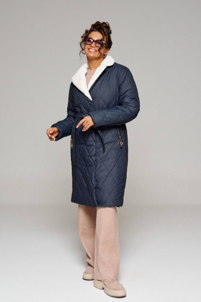 Пальто зимнее прямого силуэта из плащёвой ткани Beautiful&Free 6241 глубокий_синий - фото 2