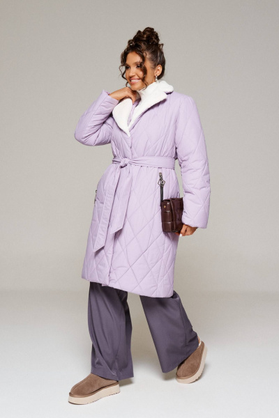 Пальто зимнее прямого силуэта из плащёвой ткани Beautiful&Free 6241 лаванда - фото 2