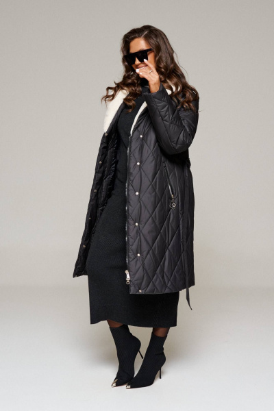 Пальто зимнее прямого силуэта из плащёвой ткани Beautiful&Free 6241 черный - фото 2