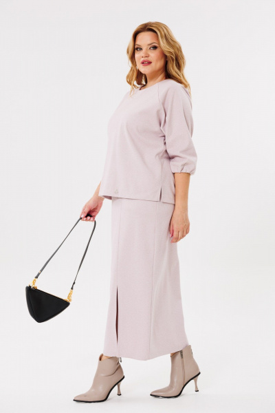 Трикотажный костюм с юбкой и джемпером, в стиле классика, демисезон Michel chic 1399 розовый - фото 4