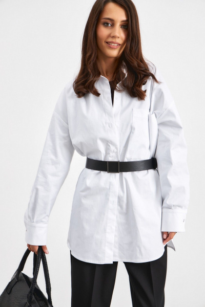 Белая рубашка из хлопка, прямой свободный крой, круглый ворот ATTIKA A3042 - фото 3