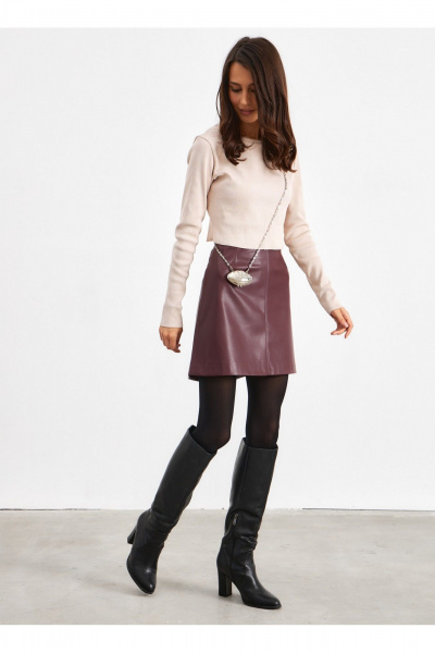 Юбка из экокожи в бордовом цвете с потайной молнией ATTIKA A3047 - фото 1