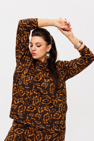 Демисезонный костюм из вискозы и трикотажа, брюки палаццо и свитшот Anelli 1494 жираф - фото 4