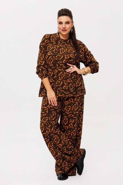 Демисезонный костюм из вискозы и трикотажа, брюки палаццо и свитшот Anelli 1494 жираф - фото 1