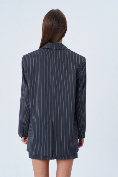 Длинный свободный жакет из текстиля с плечевыми накладками SHAM SHAM 1001 графит - фото 4