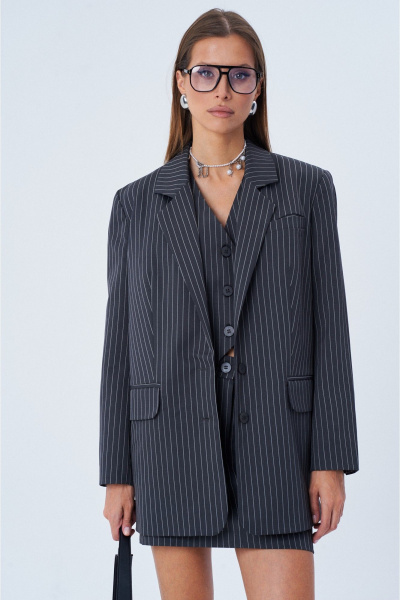 Длинный свободный жакет из текстиля с плечевыми накладками SHAM SHAM 1001 графит - фото 3