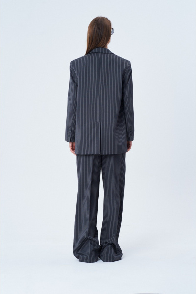 Длинный свободный жакет из текстиля с плечевыми накладками SHAM SHAM 1001 графит - фото 2