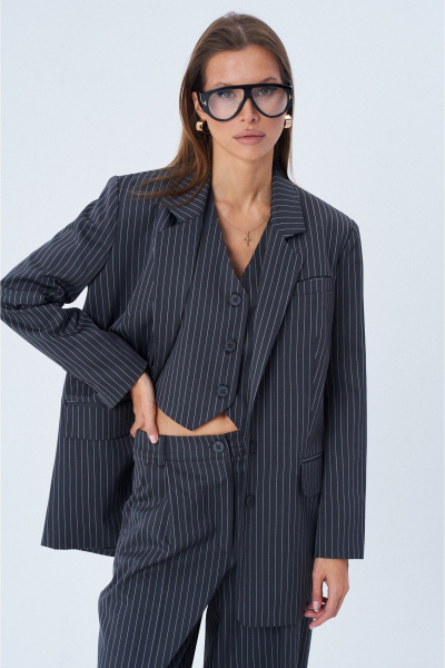 Длинный свободный жакет из текстиля с плечевыми накладками SHAM SHAM 1001 графит - фото 1