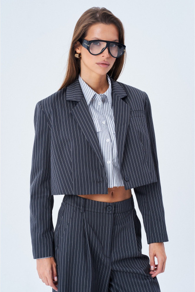 Укороченный свободный жакет из текстиля с накладками SHAM SHAM 1002 графит - фото 1