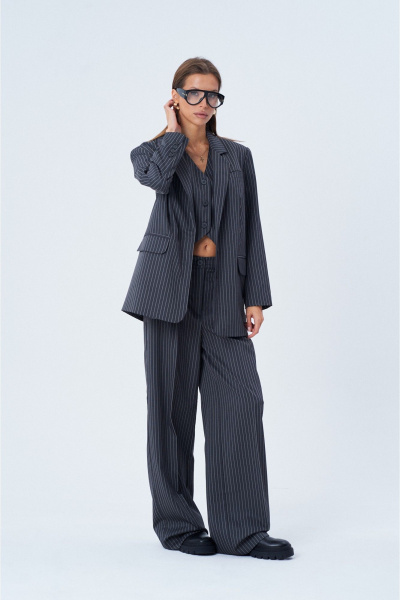 Брюки свободного силуэта из текстиля в полоску SHAM SHAM 1003 графит - фото 2