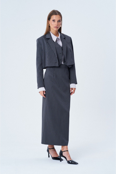 Макси-юбка из текстиля с полоской и шарфом-ассиметрией SHAM SHAM 1004 графит - фото 3