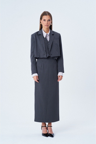 Макси-юбка из текстиля с полоской и шарфом-ассиметрией SHAM SHAM 1004 графит - фото 1