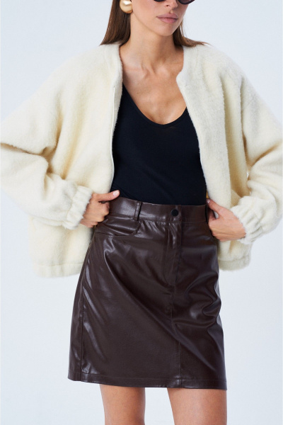 Мини-юбка из экокожи в шоколадном оттенке с блестящей фактурой SHAM SHAM 1005 шоколад - фото 1