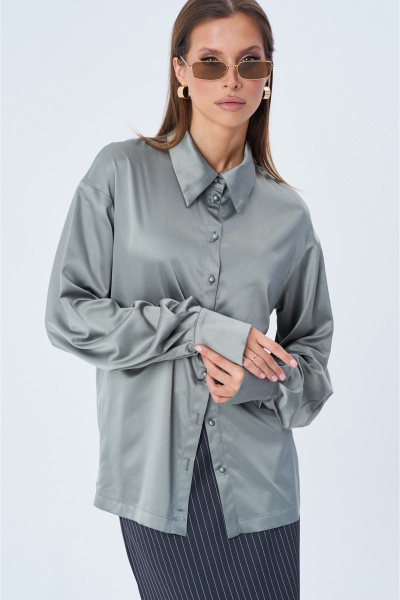 Блуза из тонкого текстиля с элегантным рукавом SHAM SHAM 1006 оливковый - фото 2