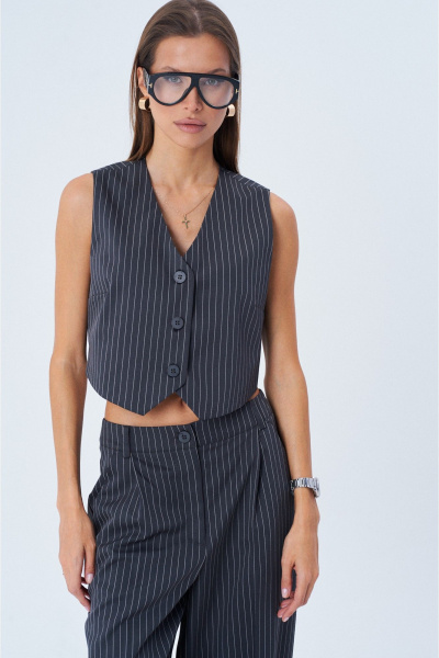 Жилет укороченный из текстиля в полоску свободного кроя SHAM SHAM 1007 графит - фото 1