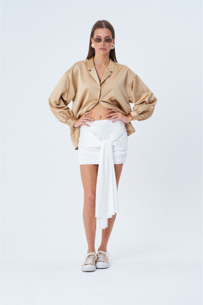 Мини-юбка из текстиля с завязками и трансформируемым фасоном SHAM SHAM 1010 белый - фото 3