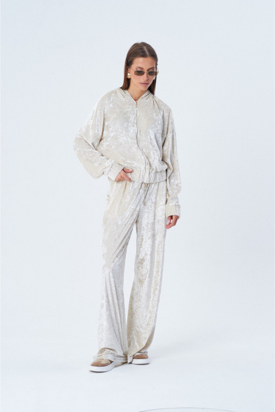 Длинные спортивные брюки из трикотажа с резинкой по талии SHAM SHAM 1011 молочный - фото 1