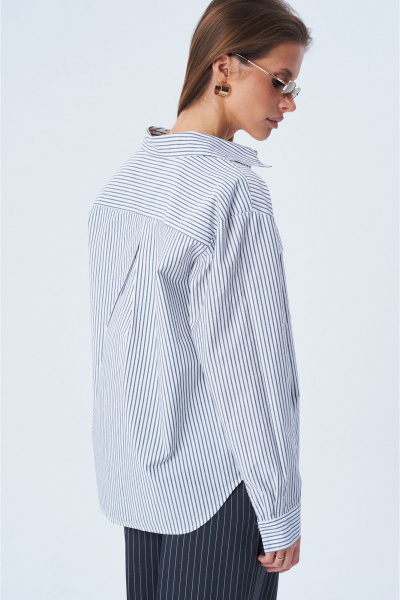 Белая полосатая рубашка из хлопка, свободный крой, универсальный SHAM SHAM 1013 бело_серая_полоска - фото 4