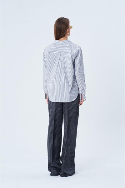 Белая полосатая рубашка из хлопка, свободный крой, универсальный SHAM SHAM 1013 бело_серая_полоска - фото 3