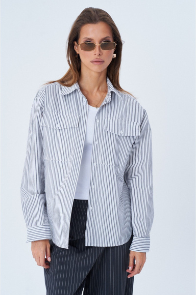 Белая полосатая рубашка из хлопка, свободный крой, универсальный SHAM SHAM 1013 бело_серая_полоска - фото 1