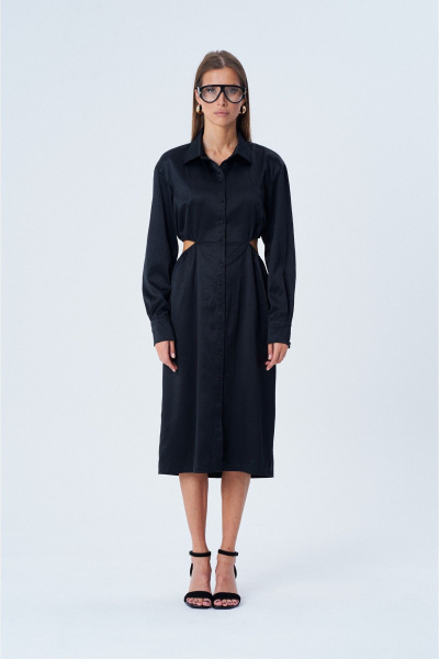 Платье ниже колена с прорезями и стояче-отложным воротником SHAM SHAM 1015 черный - фото 4