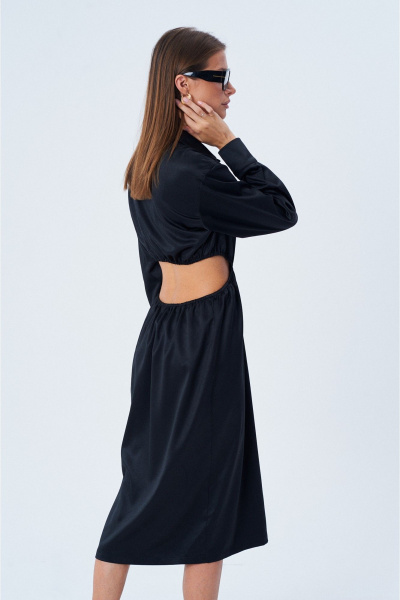 Платье ниже колена с прорезями и стояче-отложным воротником SHAM SHAM 1015 черный - фото 2